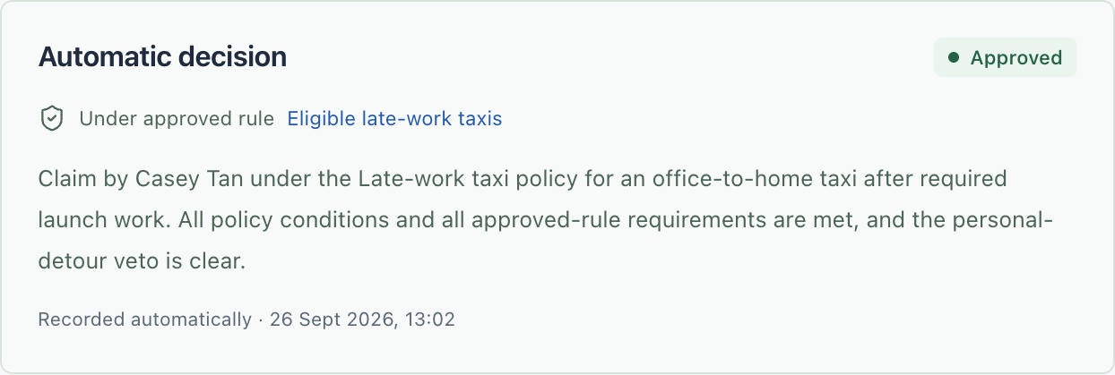 Automatic decision approved under a company rule